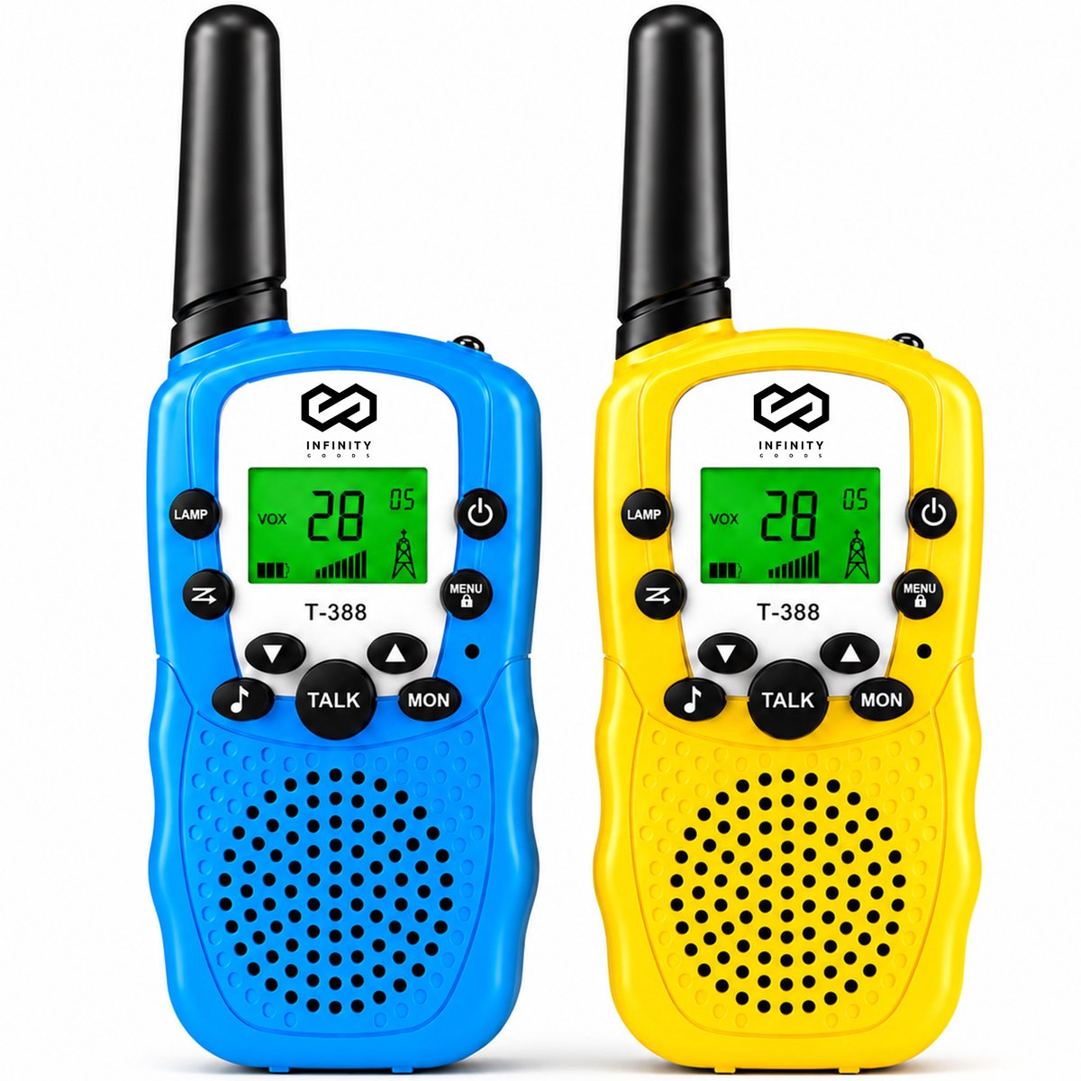 Infinity Goods Walkie Talkie - Voor Kinderen En Volwassenen - 2 Stuks - Incl. Batterijen - 3KM Bereik - Blauw & Geel