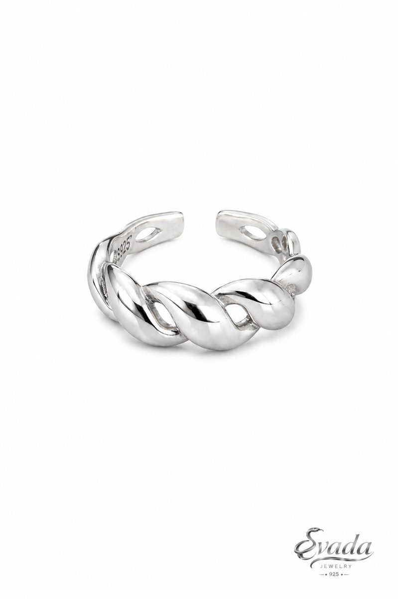 EVADA Jewelry 925 Sterling Zilver Ring – Gevlochten Design – Verstelbare Dames Ring