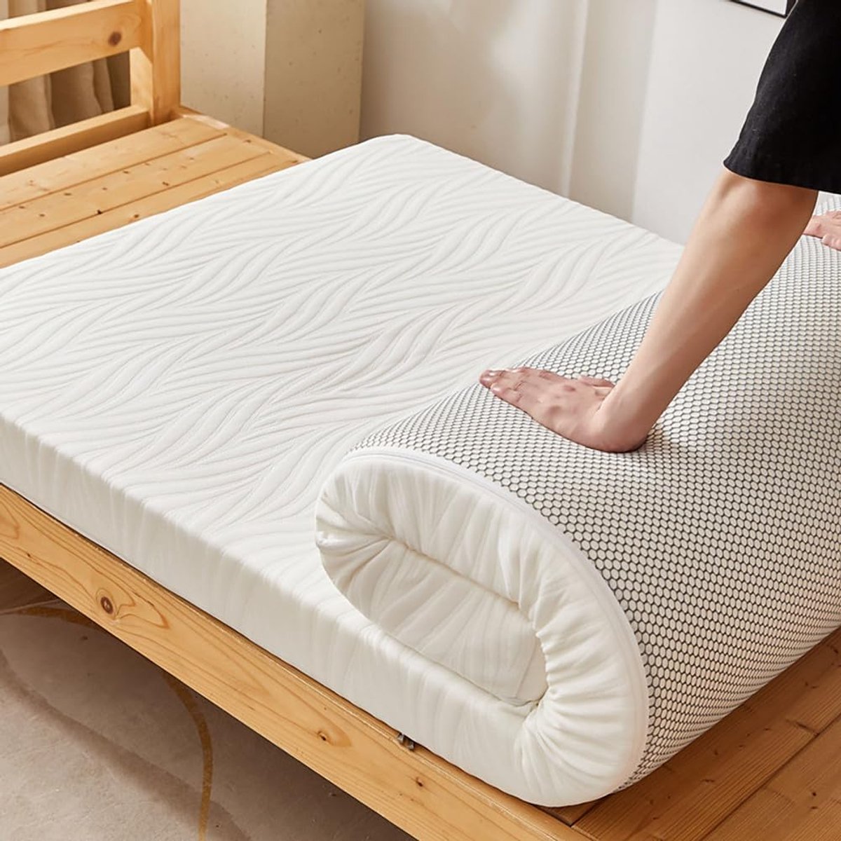 Oprolbare Matras - Traagschuim Futon - Kamperen en Reizen - Antislip Onderkant - 90 x 200 cm - Wit