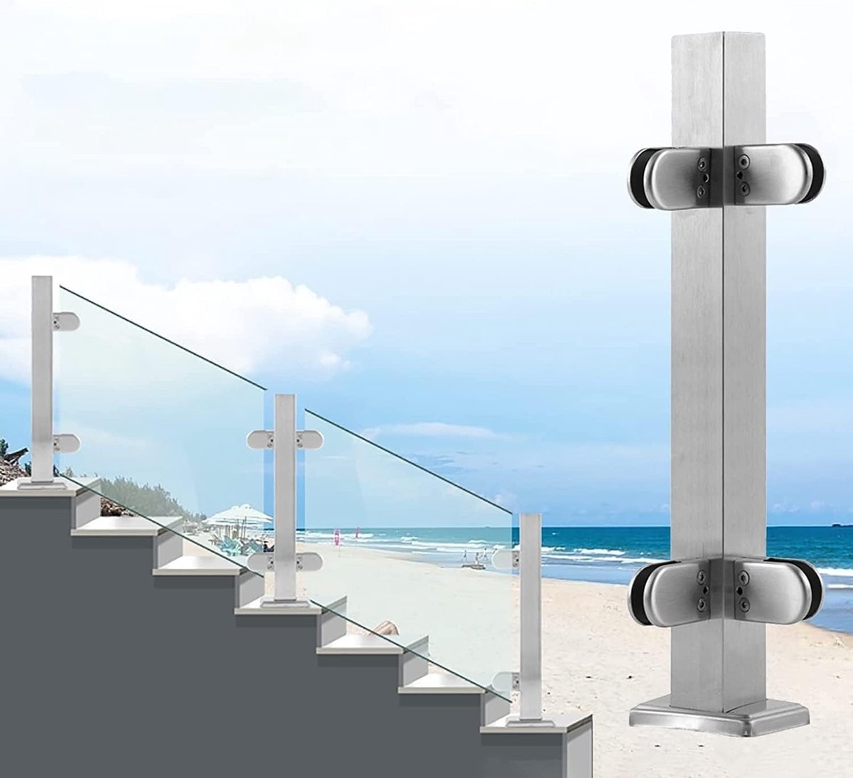 Glazen Balustrade Post - Railing Paal Hekwerk - Hekken Plaatsen - Roestvrij Staal - 85cm of 95cm - Zilver