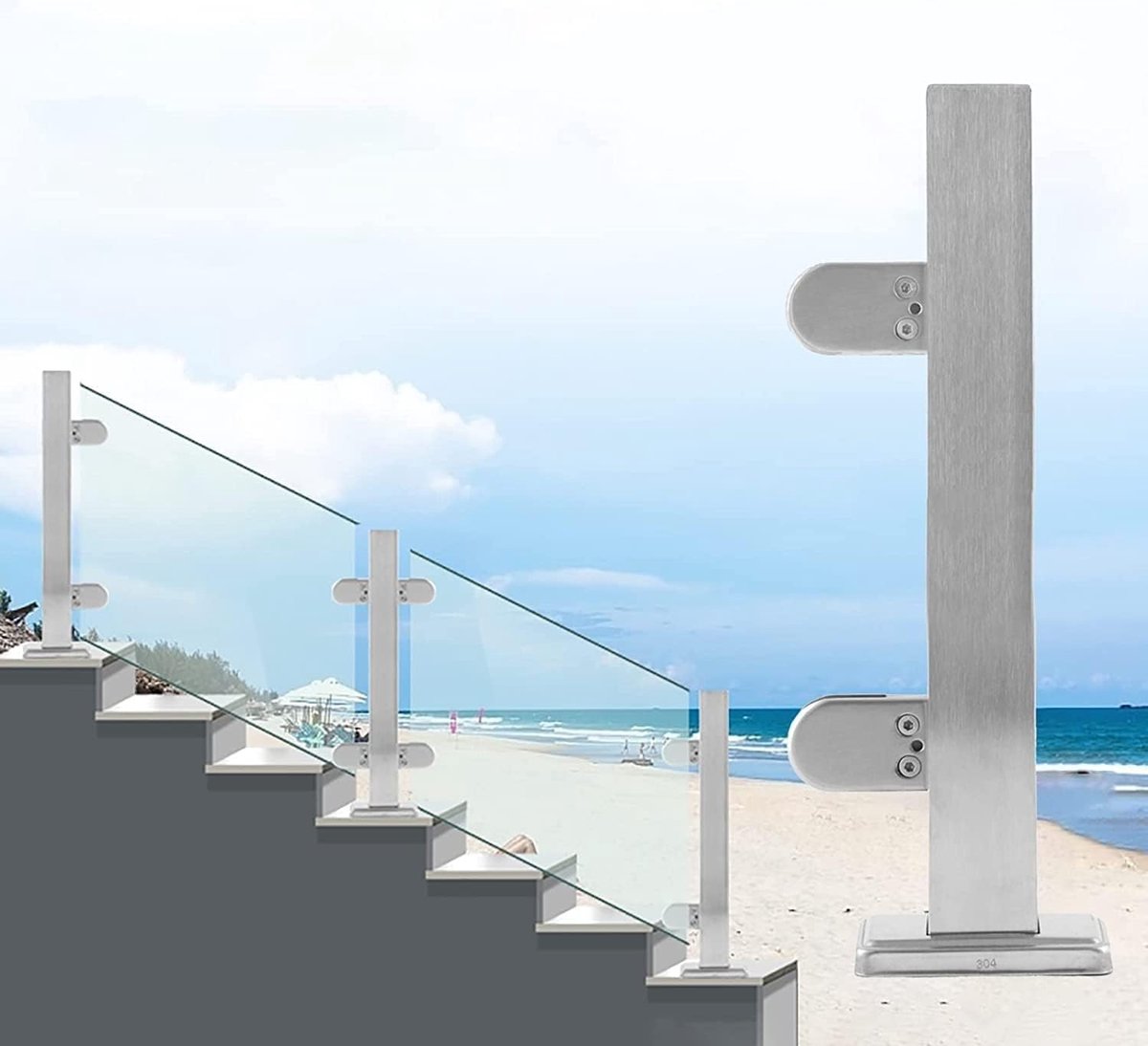 Glazen Balustrade Post - Railing Paal Glas - Hekken Plaatsen - Roestvrij Staal - 85cm - Zilver