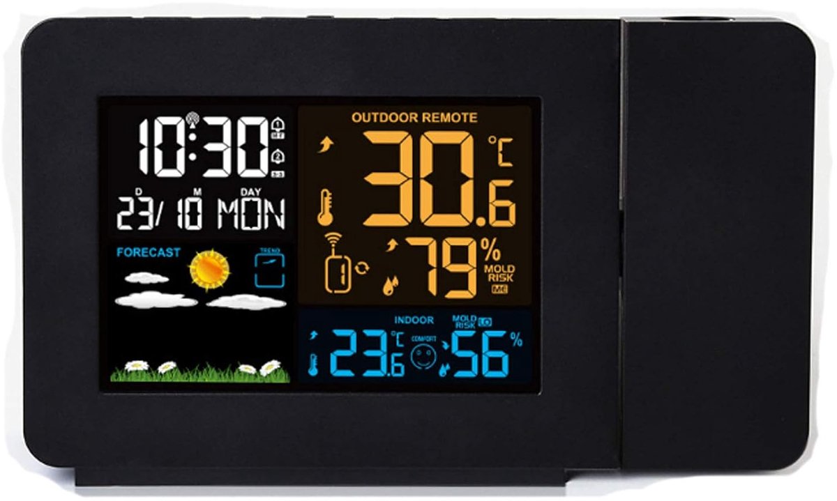 Draadloos Weerstation - Weersvoorspeller Klok - Weersvoorspelling Thuis - LCD Kleurenscherm - 60 m Sensorafstand - Zwart