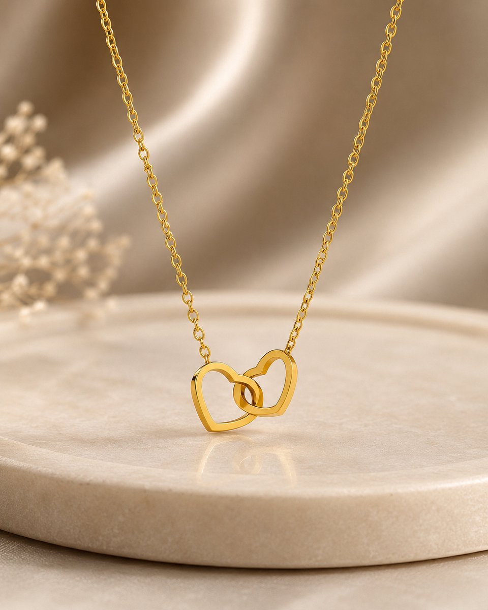 GAUD Hartjes Ketting Goudkleurig – RVS Dames Ketting met Hartjes – Verstelbaar 40+5 cm – Waterbestendig & Kleurvast