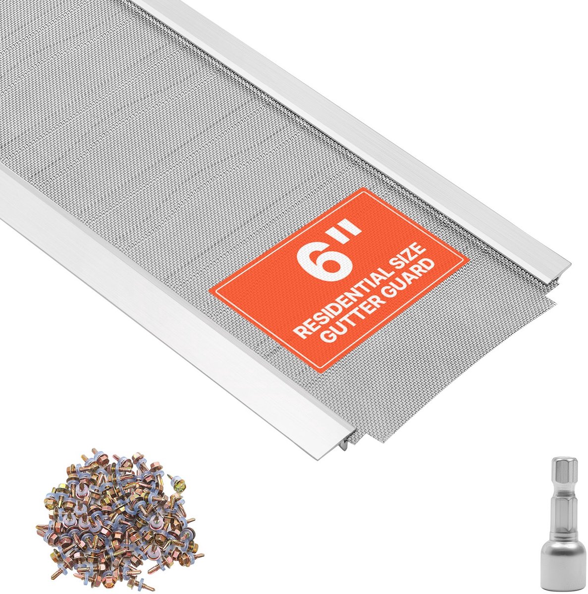 Gootbeschermer set - 12-delig gootrooster - 15,2 cm breed - Aluminium met rvs microgaas - Inkortbaar 14,63 m totaal - Inclusief schroeven
