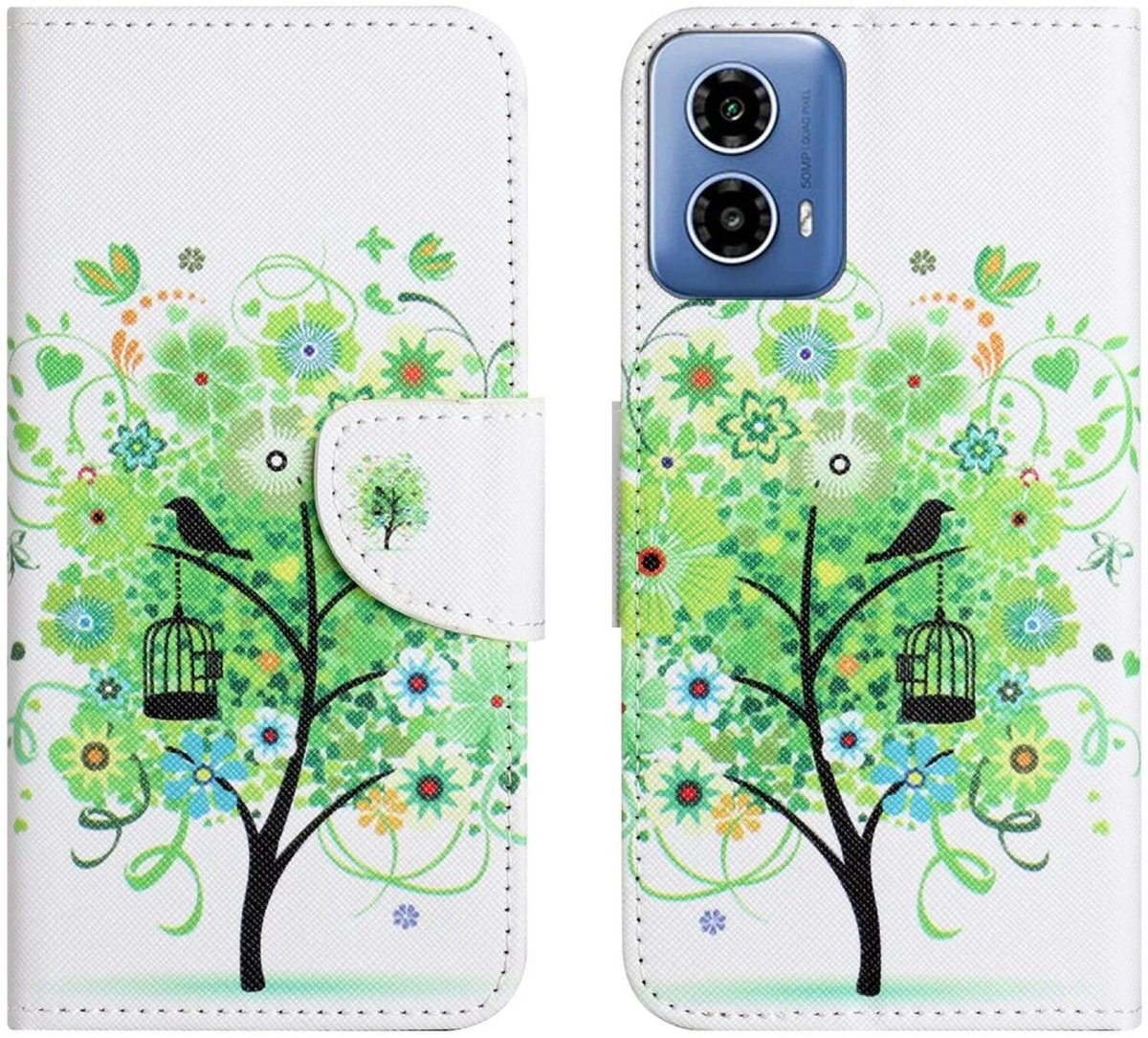 Motorola Moto G34 Hoesje Portemonnee Book Case Boom Print