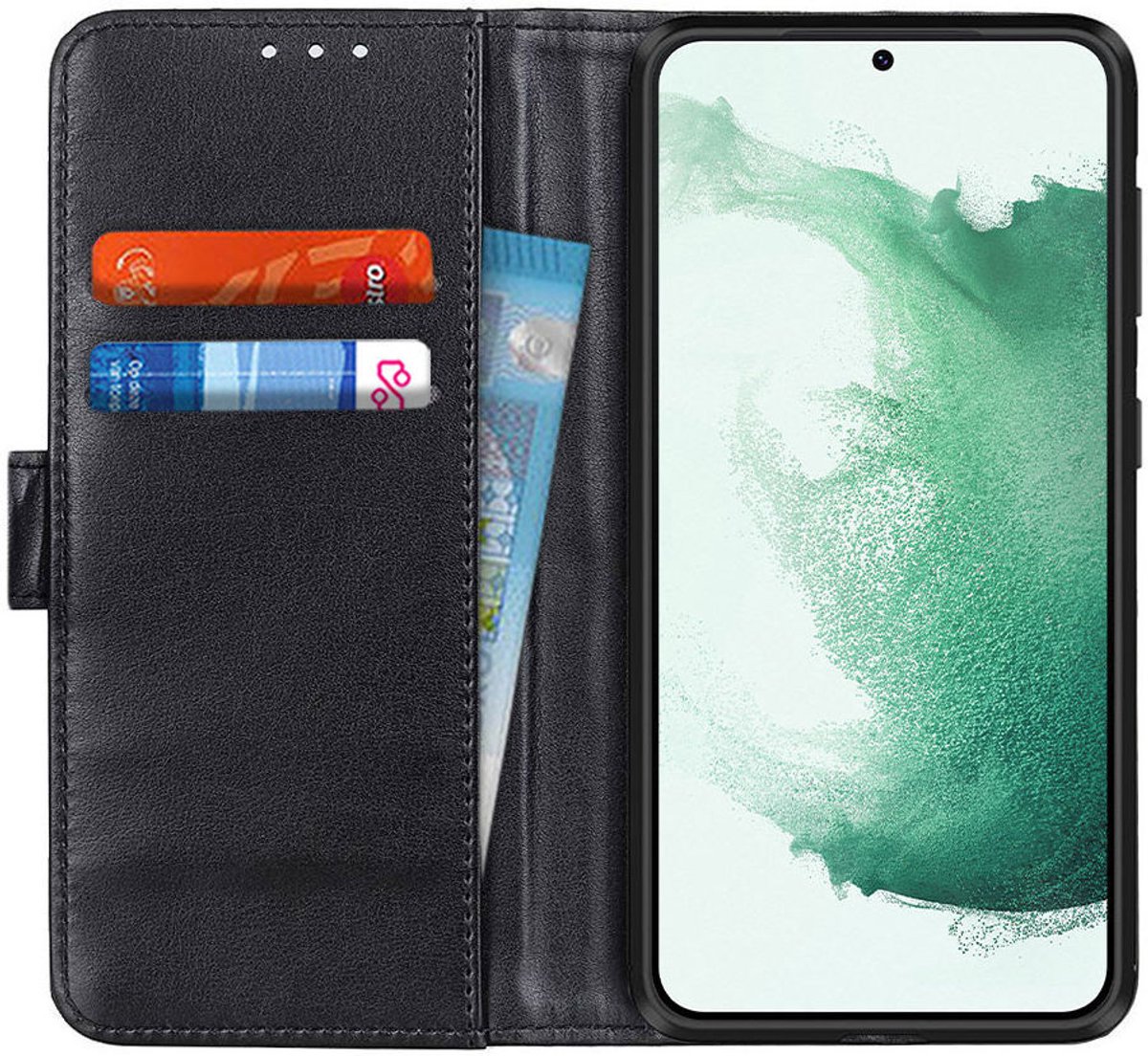 Hoesje Kunstleer Book Case Portemonnee Zwart Geschikt voor Samsung Galaxy S22 Plus
