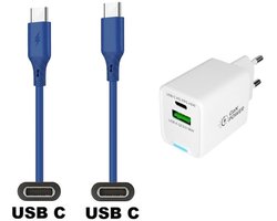 45W super snellader met 2 poorten + 1,0m USB C naar C kabel. Universele PD lader. Oplader adapter past op JBL Endurance Peak II, Flip 5 / 6, Free 2, GO 3, Jr310BT, LIVE Flex / Free NC + / Pro 2 / Pro_300TWS