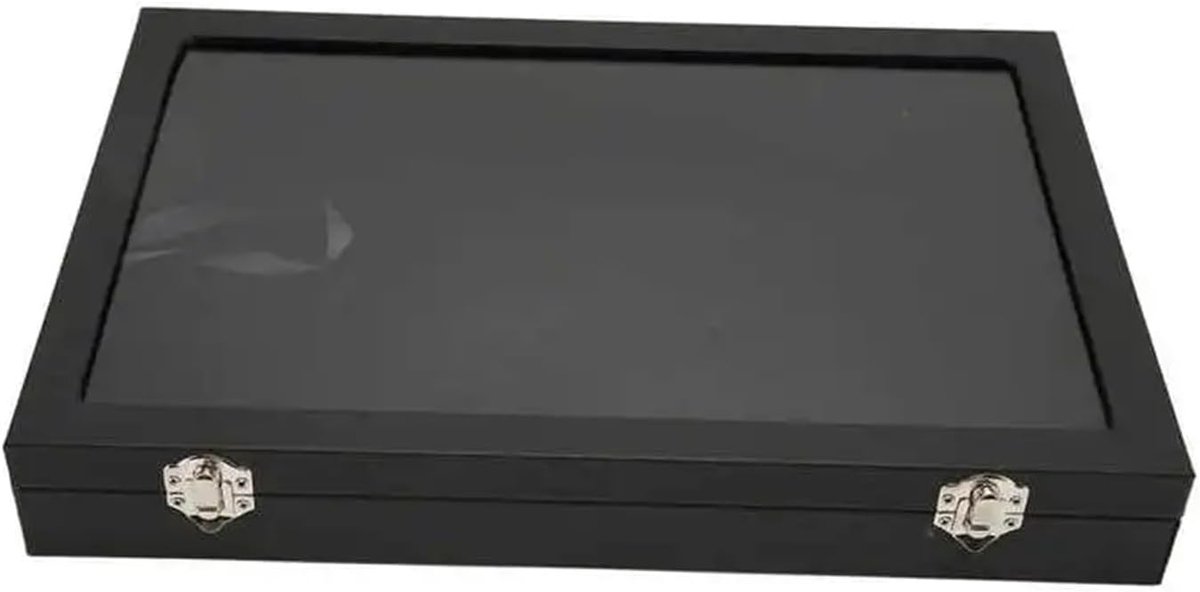 Pin Collectie Vitrine - Badge Display Box - Verzamelobjecten Tonen - Stofdicht Glas - 35x24x5 cm - Zwart
