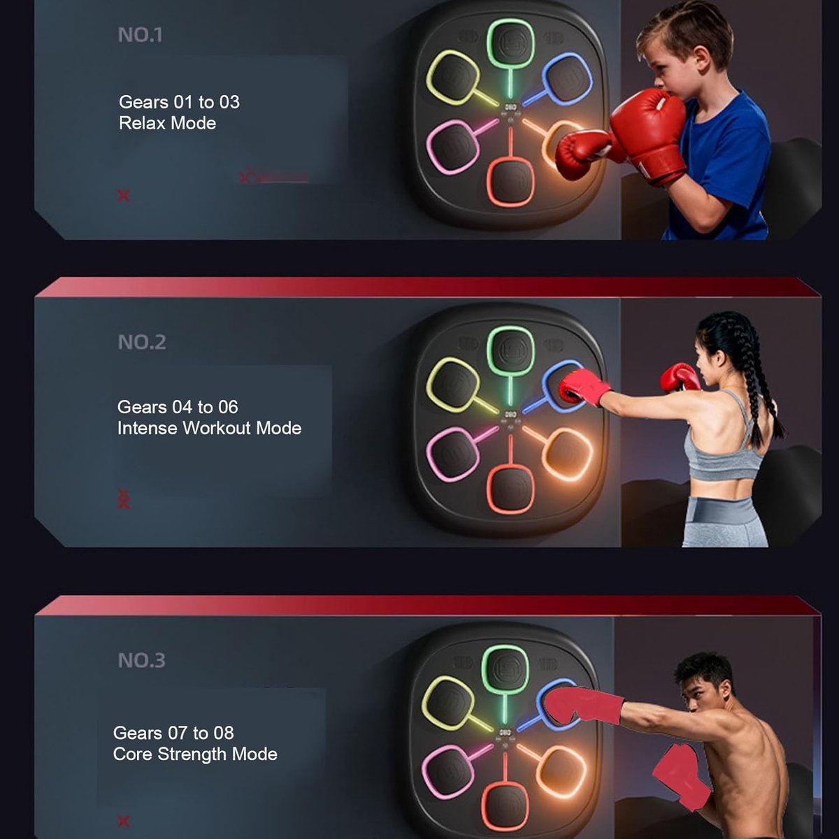 Muziek Boksmachine - Smart Trainer Wandmontage - Thuis Fitness - Interactieve LED Verlichting - 46 x 49 x 17 cm