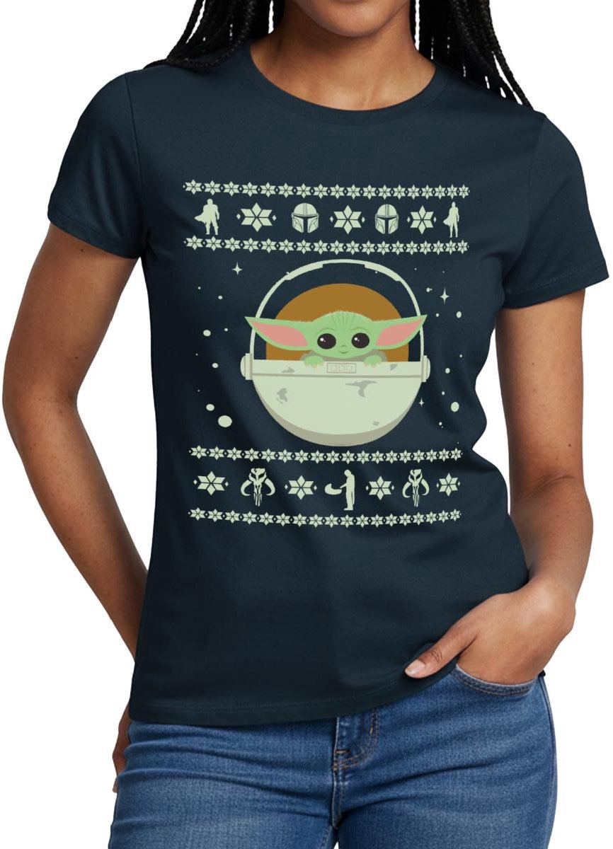 Star Wars Mandalorian Baby Yoda Lelijk Kerst T-Shirt Dames