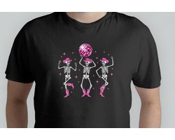Dancing Skeleton Disco Cowgirl - T Shirt - cute - kawaii - Gift - Cadeau - schattig - schattigdesign - liefdesign - pastelkunst - Funny - Vintage - Gitaarspeler - Retro