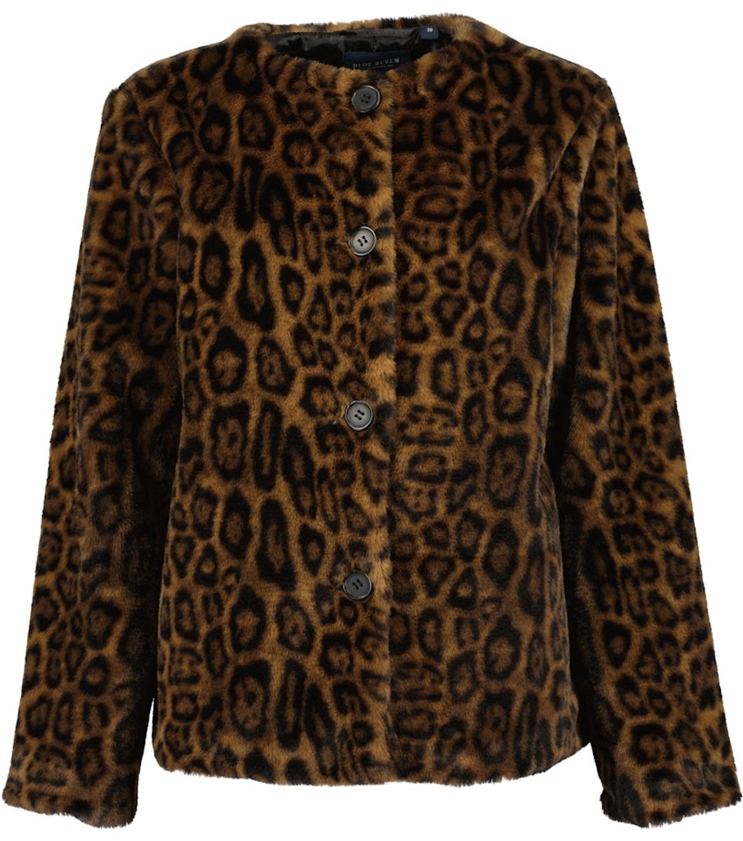 Blue Seven - dames - Jas 291108 bruin panter print gevoerd kort - maat 42