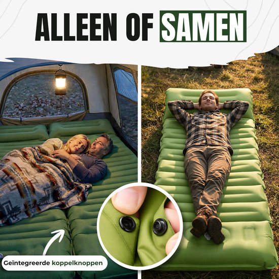 Jaxplore Slaapmat Zelfopblazend - 2 Stuks - 13cm Dik - Ingebouwde Voetpomp & Hoofdkussen - Slaap Matje - Luchtbed 1 persoons - Koppelbaar - Camping matras - 200x70x13cm van Jaxplore — afbeelding 2
