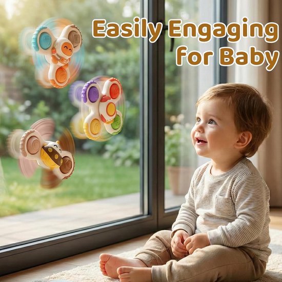 COOAU - 3 Stuks Ruimte Zuignap Spinner Speelgoed voor Baby - Astronaut Raket UFO Zintuiglijk Fidget Speelgoed - Montessori Pop It Siliconen Bijtspeelgoed - Peuter Bad Eetstoel Raam Reisspeelgoed 1-3 Jaar van Cooau — afbeelding 4