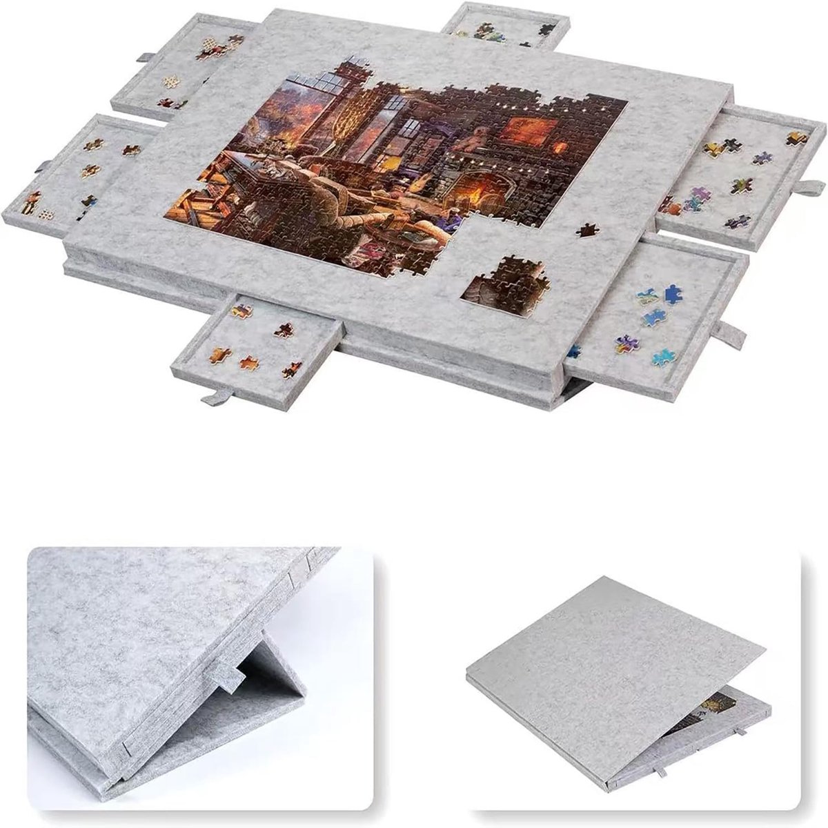Puzzeltafel met laden - Puzzelbord opvouwbaar - Puzzels maken - Kantelbaar standaard ontwerp - 77 x 536 cm - Grijs