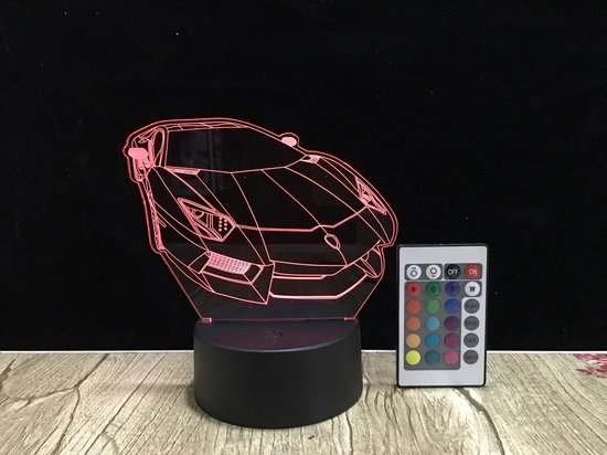 3D Sportwagen Lamp - Auto Nachtlampje - 16 Kleuren - Met Afstandsbediening - Raceauto Lamp - Kinderkamer Lamp - Sfeerlamp van LEDyourLight — afbeelding 3