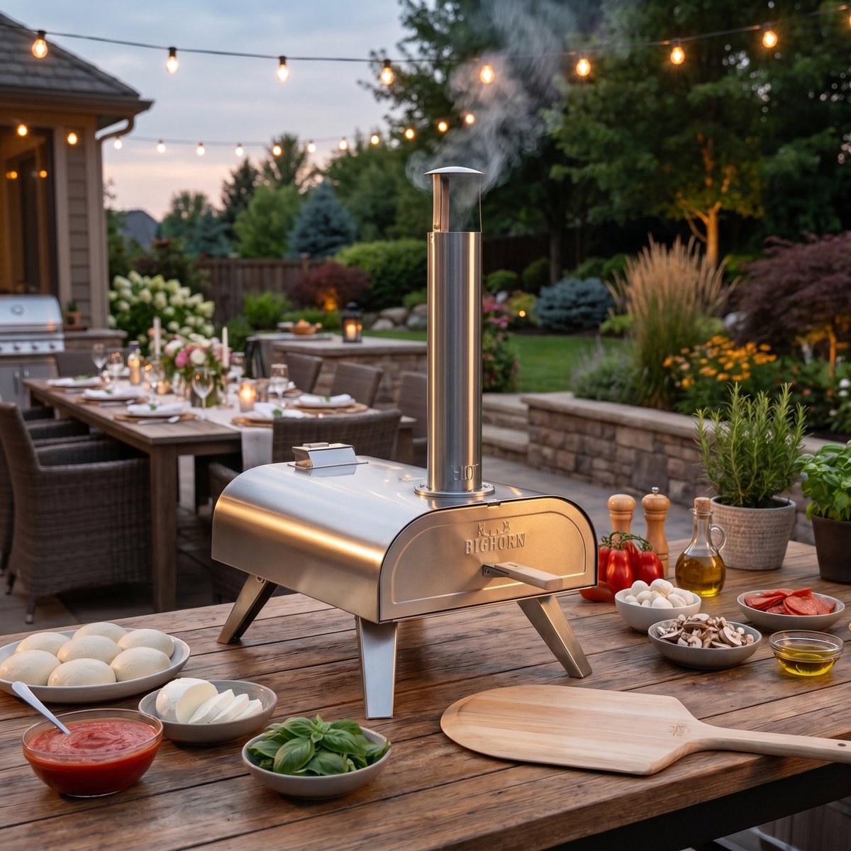BIG HORN OUTDOORS Pizza Oven - Multi-Fuel Pellet & Gas Pizza Oven - Draagbare Outdoor Pizza Oven met Pizzasteen en Draagtas - Houtgestookt & Propaan Gas - Zwart - 12 Inch – foto 6