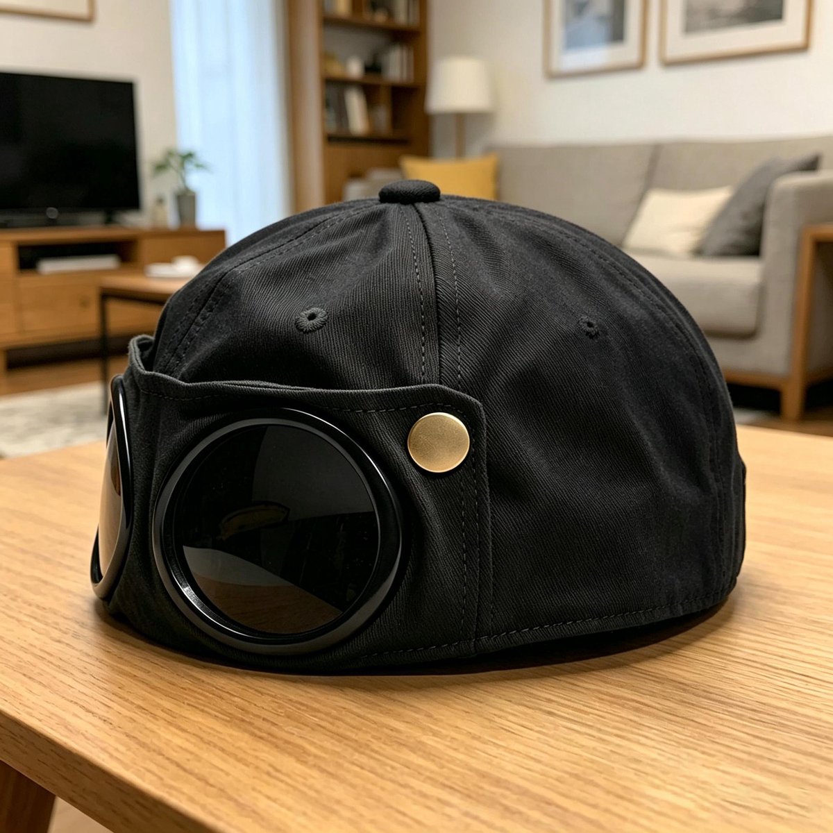 Vintage pilot honkbalpet met opklapbare zonnebril hiphop pet handgemaakt label uniseks universeel verstelbaar formaat Zwart