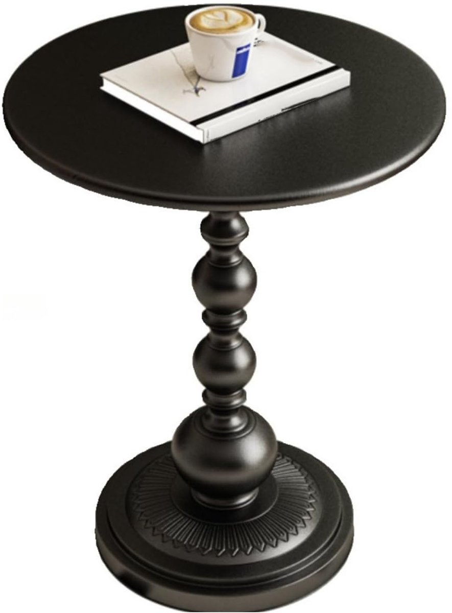 Ronde Bijzettafel-Zwarte Salontafel-Vintage Bijzettafel-Retro Nachtkastje-Balkontafel-Kleine Tafel voor Woonkamer-Slaapkamer-Hoektafel-Metalen Frame-40x52 cm
