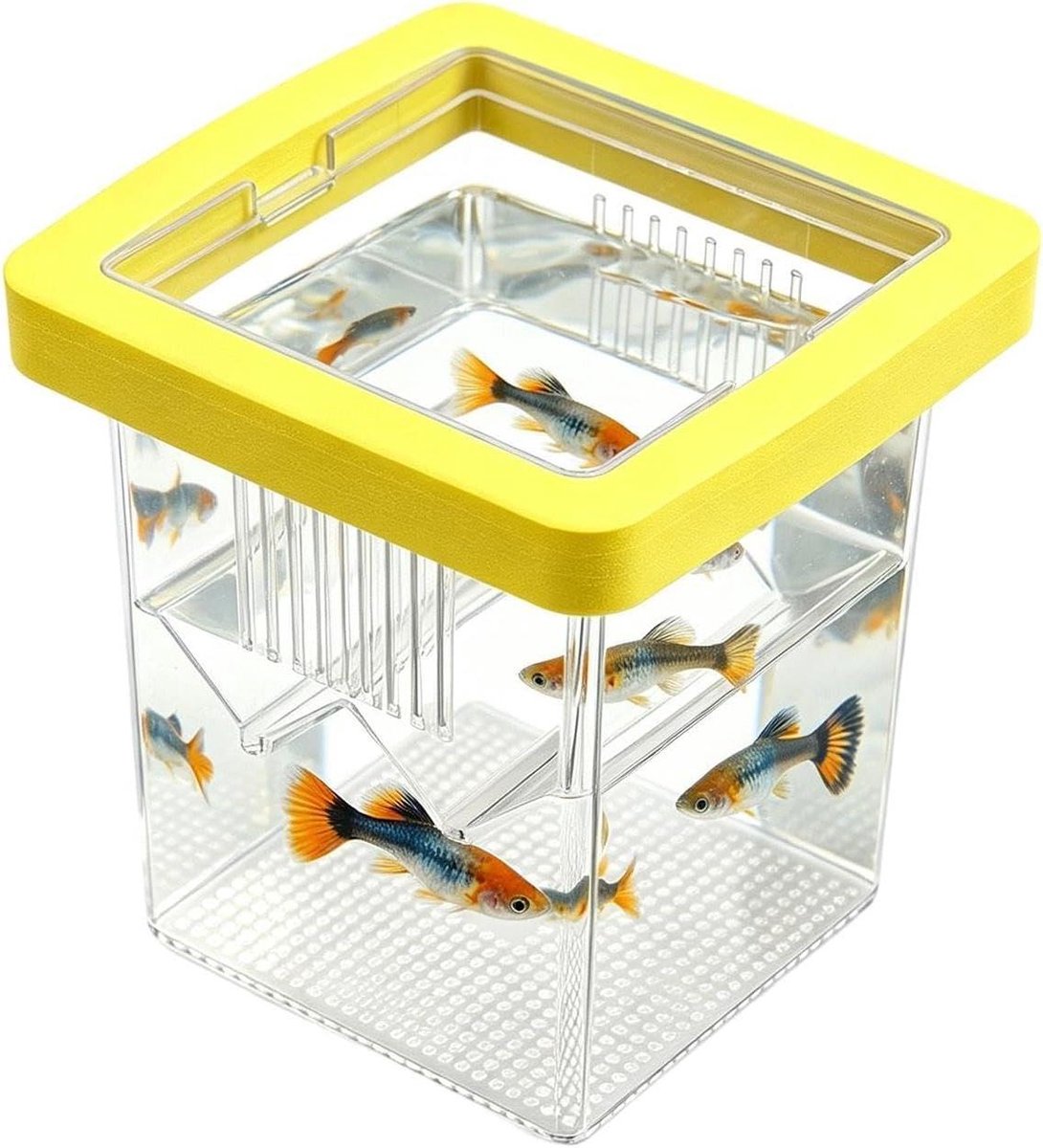 Kweekbox Aquarium - Broedbak Incubator - Vis Kweken - Verstelbare Scheidingswand - 8.6 x 8.6 x 11 cm - Geel