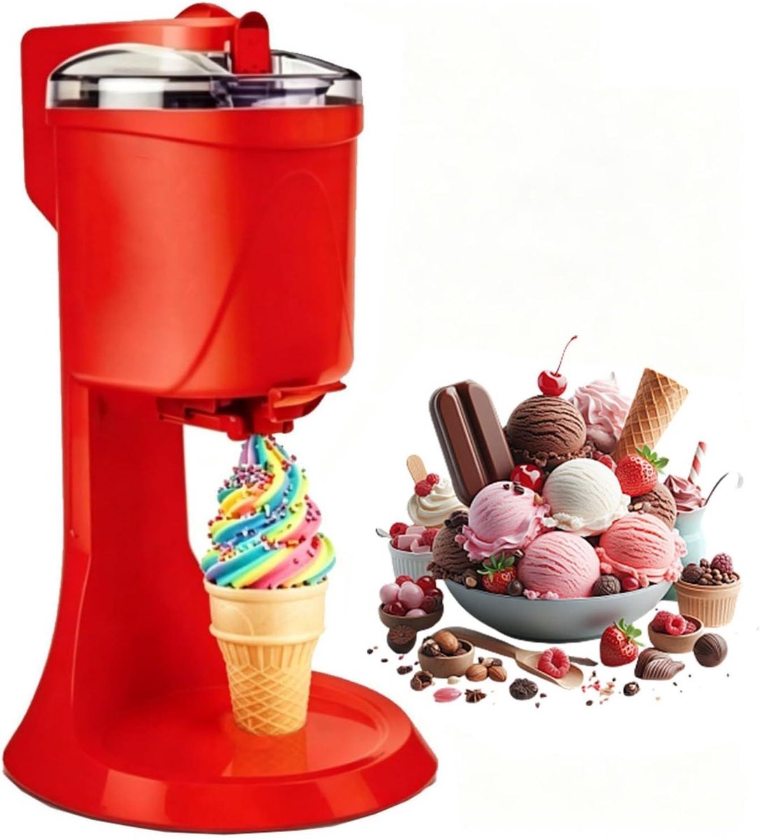 Softijsmachine - Dessertmaker IJs - Zelf Desserts Maken - Roestvrij Staal Messen - 1000 ml - Rood