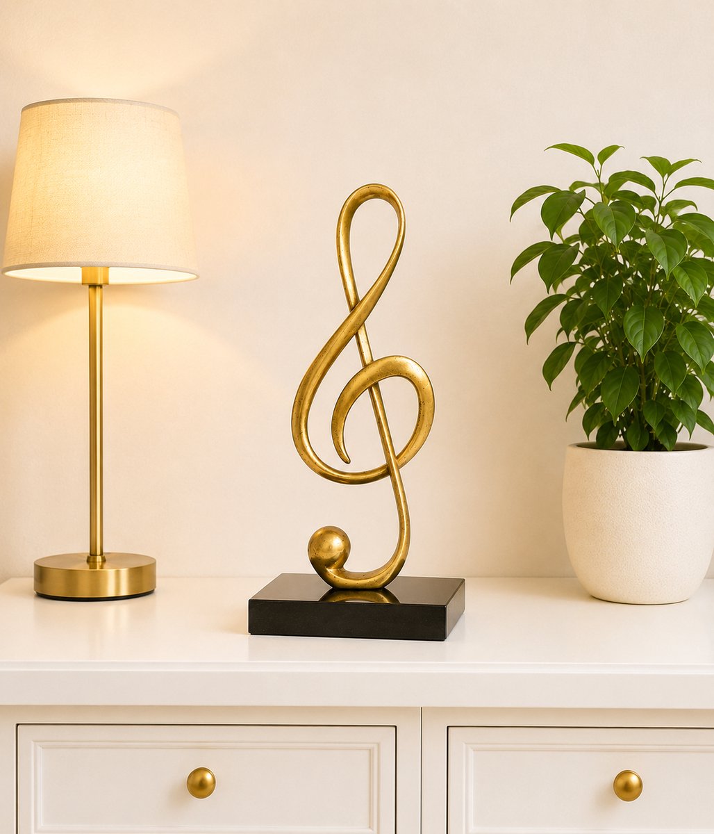 Brons beeld - Muzieksleutel - Bronzartes - 23 cm hoog