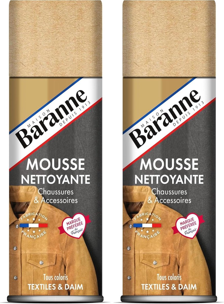 2 x Baranne - Reinigingsschuim | Alle kleuren, textiel en suède | Schoenen, tassen, kleding | Verzorging van lederwaren | 200 ml