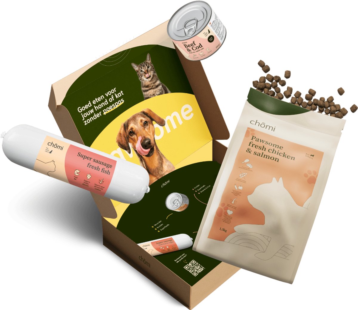 Chōmi Chomi Pets - Proefpakket Zalm & Paard - 1.5kg Verse zalm - 400gr Hypoallergeen paard natvoer - Hond