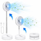 3-1 Ventilator Staand - Tafelventilator - Vloerventilator USB-C - 4 Standen - Draadloos en Geluidloos Fluisterstil - Fans - Staande Mini Ventilator - Kleine Statiefventilator - Aircooler - Mobiele Airco - 19,5 x 19,5 x 2,5 cm - Wit - Silvergear