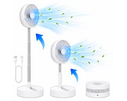 3-1 Ventilator Staand - Tafelventilator - Vloerventilator USB-C - 4 Standen - Draadloos en Geluidloos Fluisterstil - Fans - Staande Mini Ventilator - Kleine Statiefventilator - Aircooler - Mobiele Airco - 19,5 x 19,5 x 2,5 cm - Wit - Silvergear