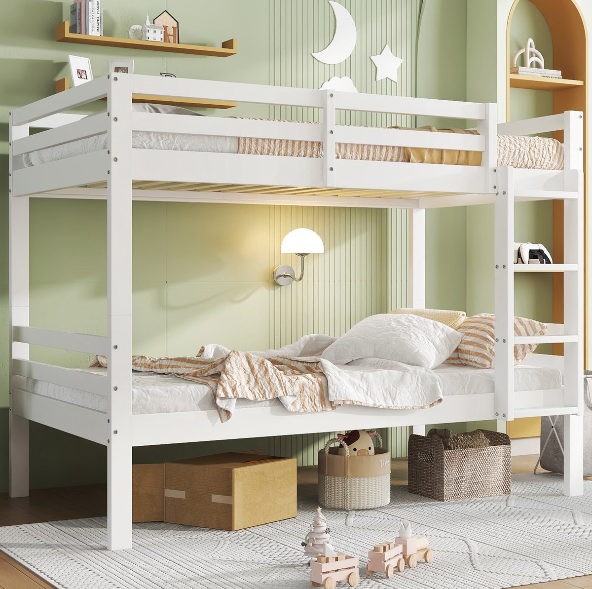 COVREO Stapelbed met hoekladder – 90x200 cm – Kinderbed met uitvalbeveiliging – splitsbaar in 2 bedden – Wit - zonder matras