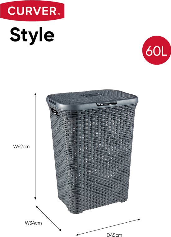 Curver Style Wasmand met deksel - 60L - Antraciet
