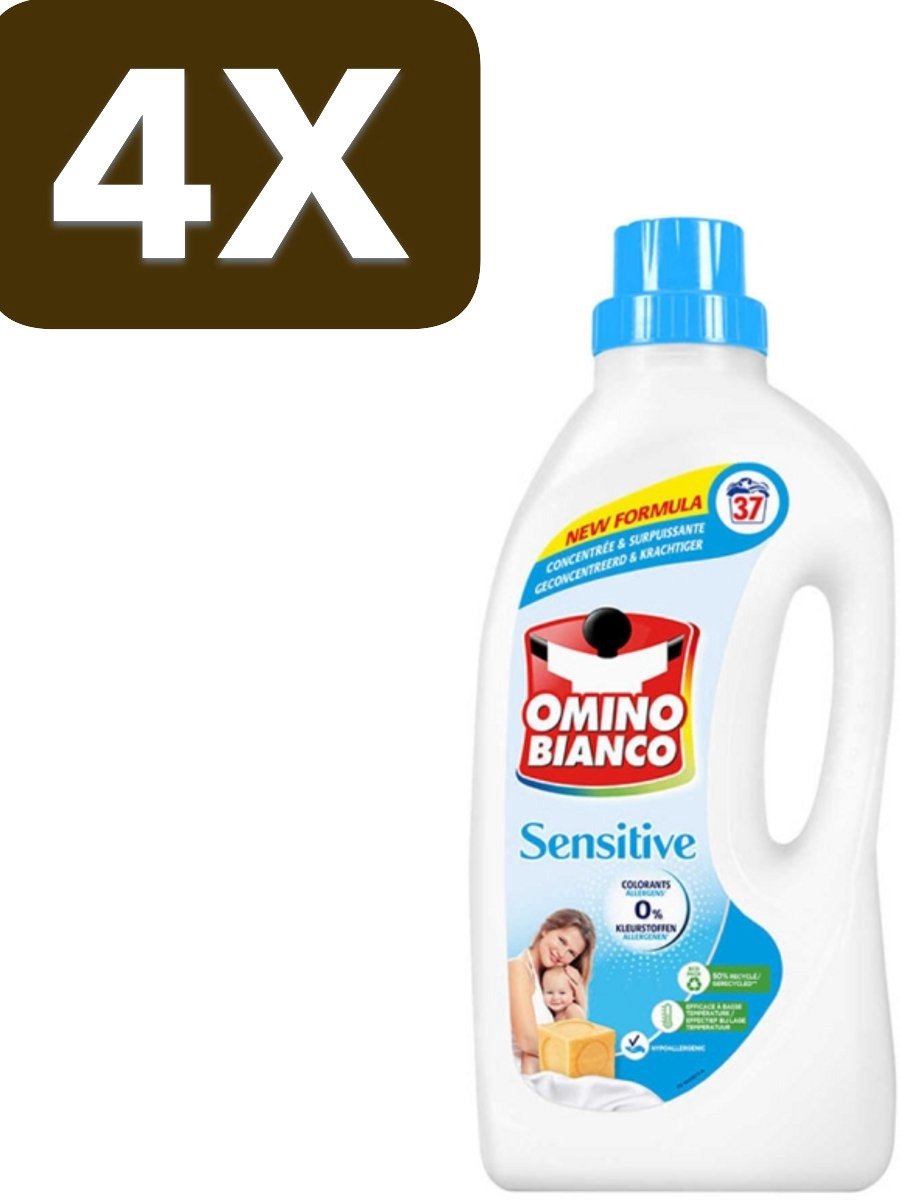 4 x Omino Bianco - Gevoelig - Wasmiddel - Witte & Gekleurde Was - 37 Wasbeurten