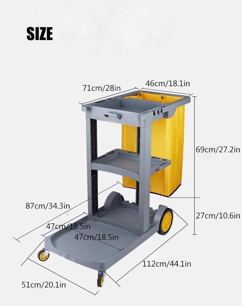 Schoonmaakwagen - Reinigingskar - Professioneel Schoonmaken - Met Afneembare Afvalzak - 102 x 118 x 48 cm - Grijs