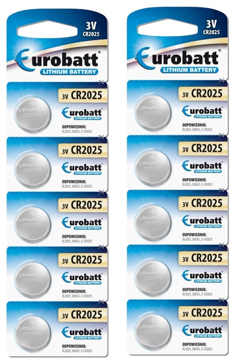 Eurobatt CR2025 Lithium Knoopcel Batterijen – 2× Blister (10 stuks) – Expiry 01‑2032