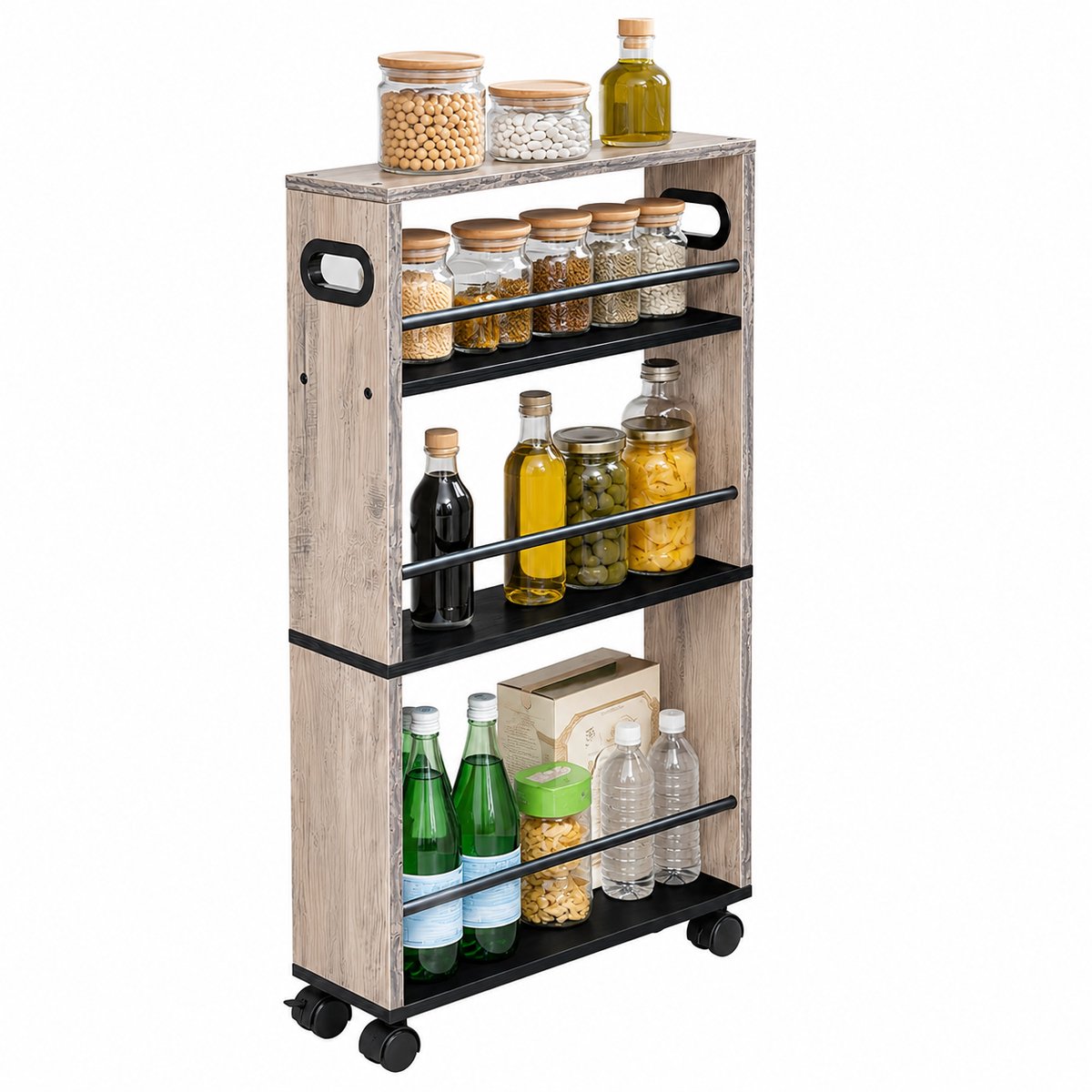 Home & Beyond® Smalle Opbergwagen op Wielen – 4 Laags Opbergrek – Verrijdbare Niskast – Keukenrek – Badkamerrek – Wasruimte Organizer – 80 x 45 x 15 cm
