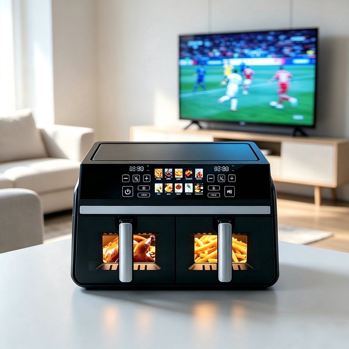 NETTLIFE Dubbele Airfryer 10L - Dual Zone 5+5L - Hetelucht Friteuse met Venster - SYNC & DUAL Functie - 2200W Touchscreen - 24 Uur Timer - Vaatwasserbestendig - Zwart