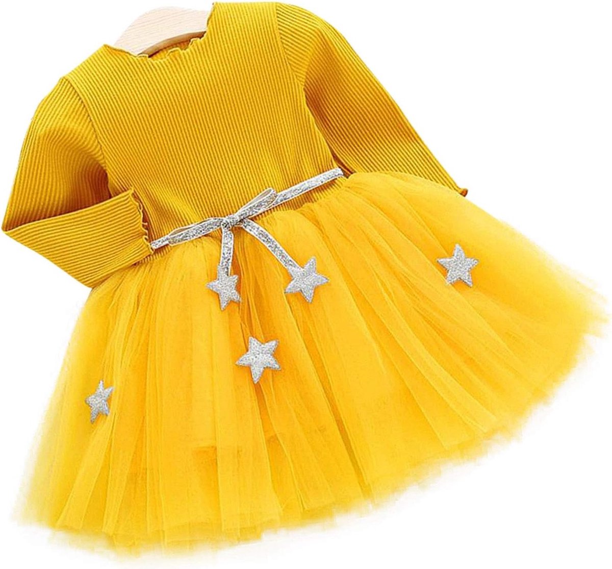 Schattige Lange Mouwen Gebreide Tutu Jurk voor Baby's met Sterriem en Katoenen Rok voor Kinderen