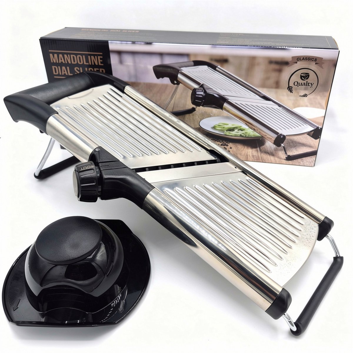 Qualty Mandoline - Multifunctionele Groentesnijder - Groentesnijder - Keukensnijder - Frietsnijder - Uiensnijder - RVS - Mandoline Slicer Dicer - Nicer Dicer - Slicer Dicer - Met Snijhulp