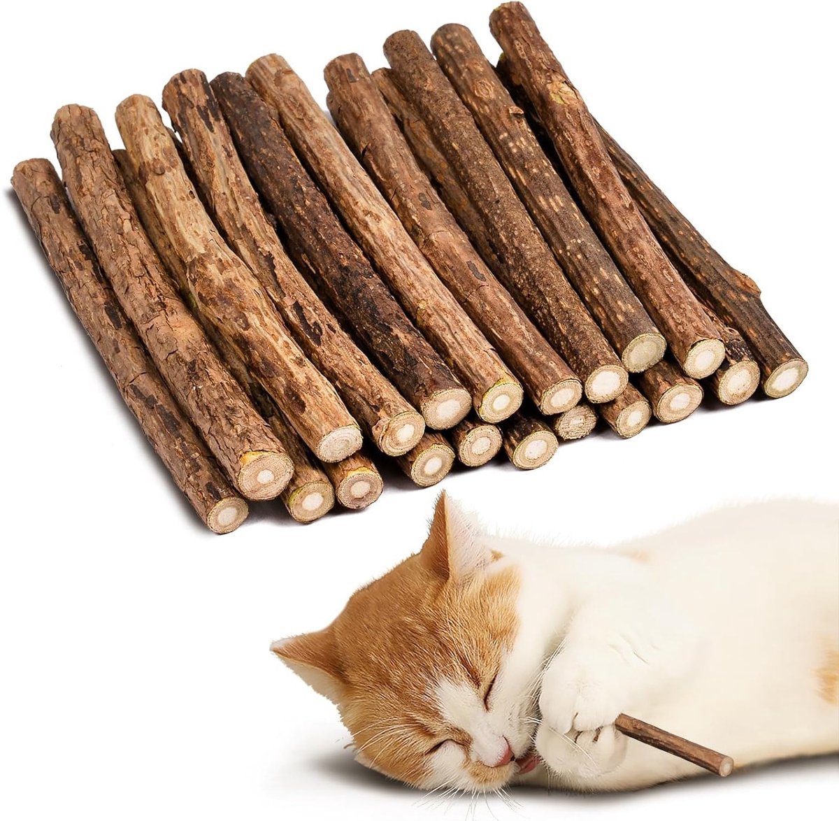 Natuurlijke Matatabi Silvervine Kauwspeeltjes voor Katten, 20 Stuks, Tandreiniging en Stressverlichting voor Kittens en Volwassen Katten (8-10mm)