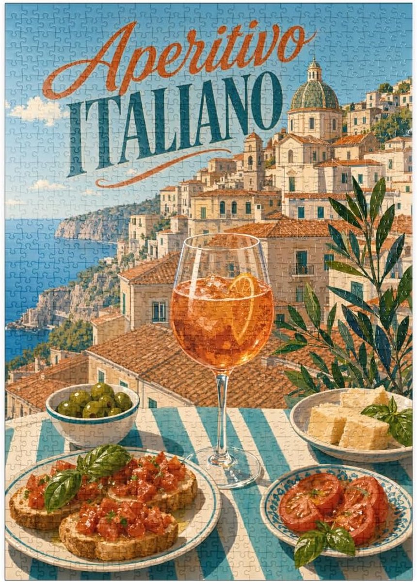 Legpuzzel Italiaans Aperitief - Puzzel Kustlandschap - Ontspannen Tijdverdrijf - Hoge Resolutie Print - 1000 Stukjes - Multicolor