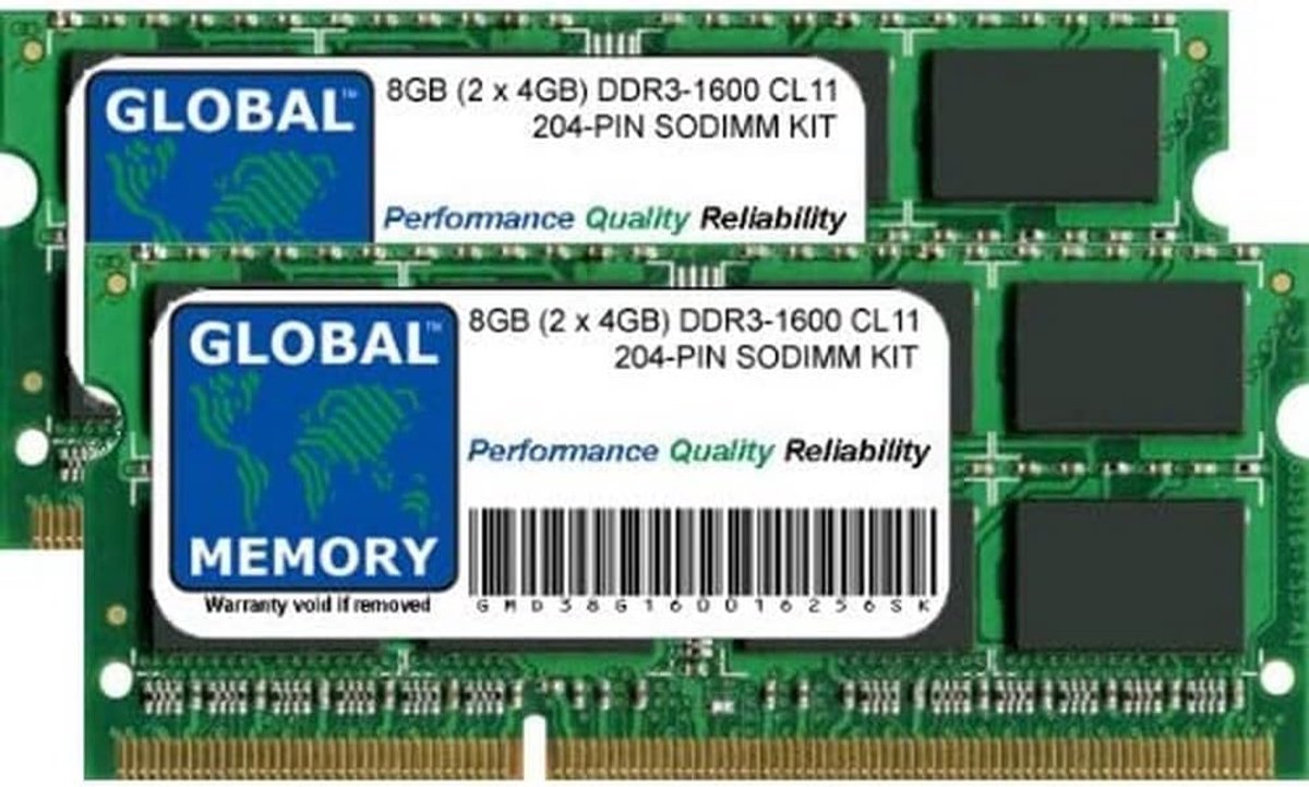DDR3 Geheugen Kit - RAM Module Notebook - Laptop Upgrade - 2x 4GB Set - 1600MHz - Meerkleurig