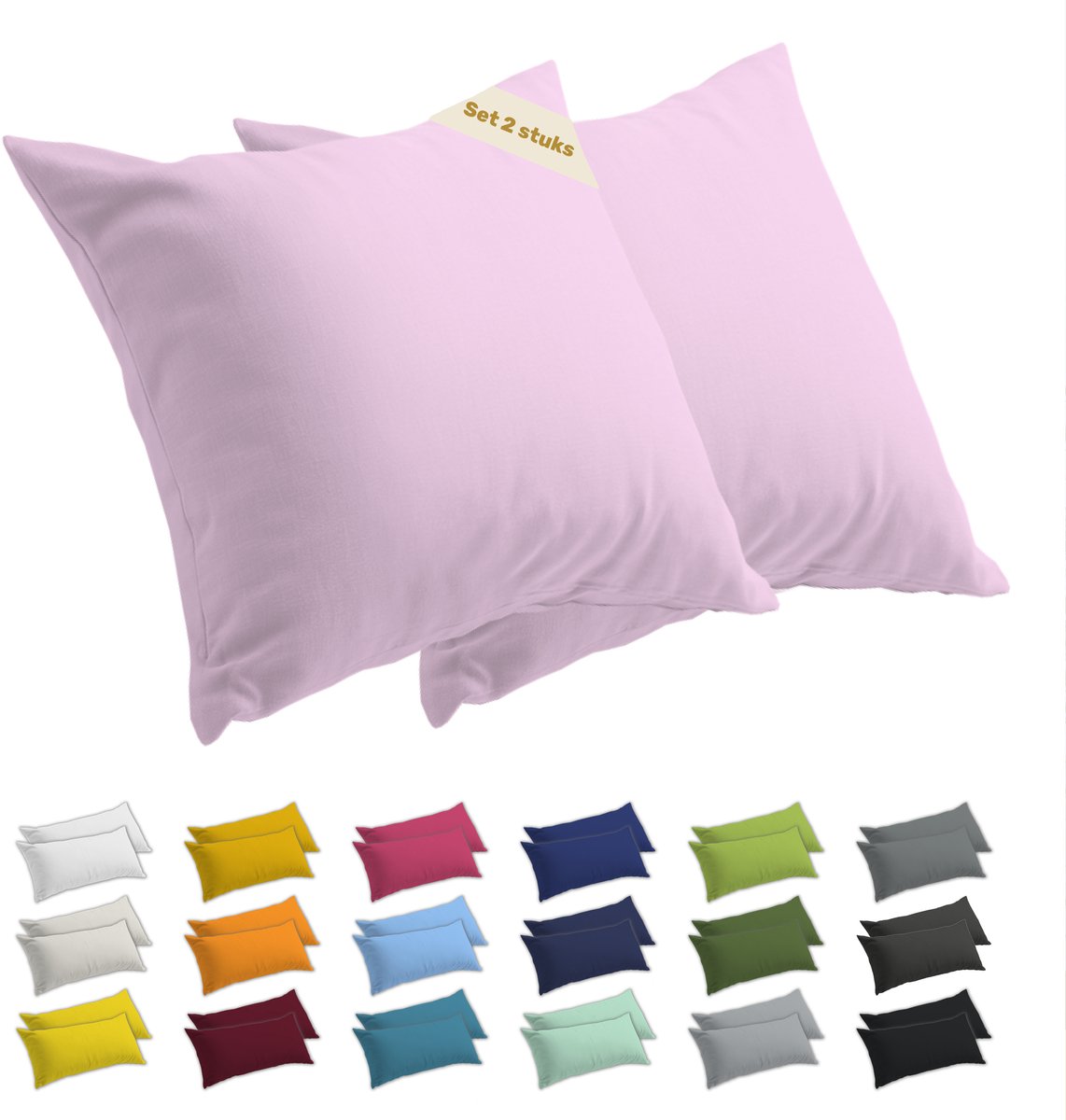 Lavea® Kussenslopen 40x40 cm Set van 2 – Kussenhoezen van 100% Zachte en Ademende Jersey Katoen met YKK Ritssluiting – Roze