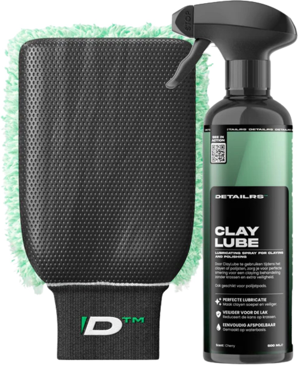 Detailrs Clay Washmitt + Claylube - Auto Reiniging Set - Clay Lubricant - Autolak Reinigen - Autoreiniger - Voor Auto & Motor - 500ml