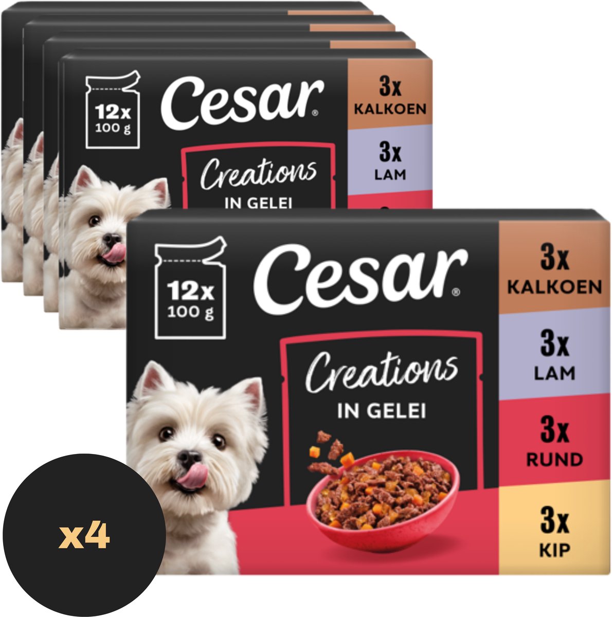 Cesar Hondenvoer - Creation Mix Selectie in Gelei - Maaltijdzakjes - 48 x 100g
