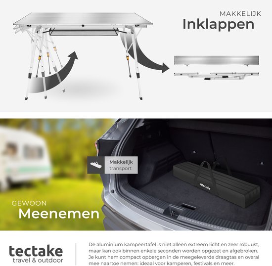 tectake®- Aluminium campingtafel kampeertafel - in hoogte verstelbaar - LxBxH: ca. 120x70.5x58-79cm - Inc. draagtas - zilverkleurig van TecTake — afbeelding 5