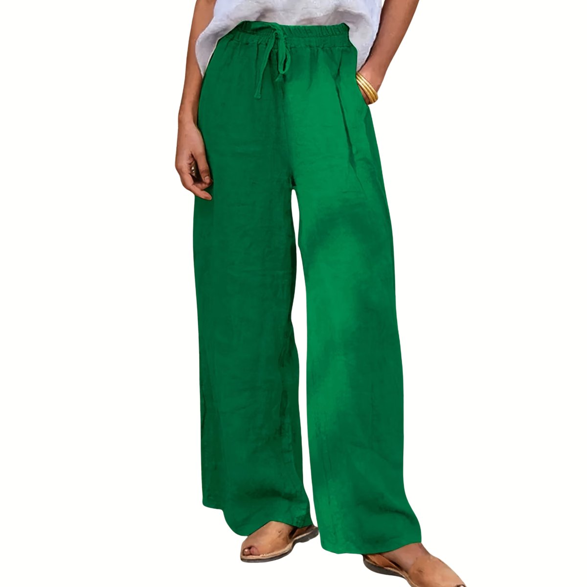 Currero Linnen Broek Dames - Zomerbroek - Volwassenen - Lange Broek - Pantalon - Strandbroek - Zomer - Ibiza Stijl - Groen M
