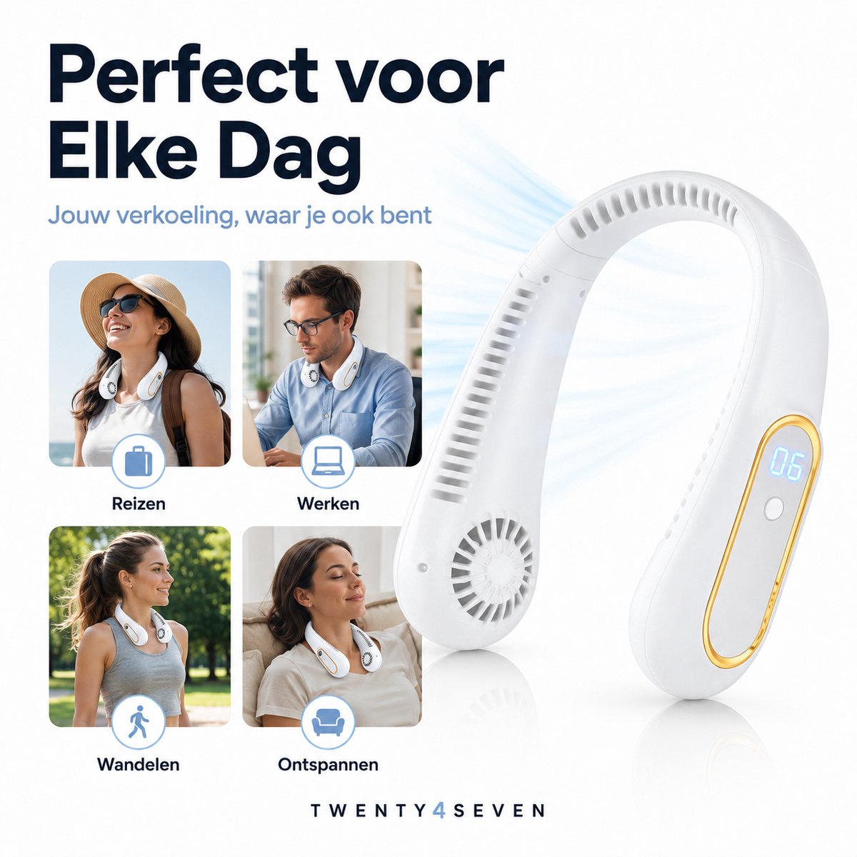 Twenty4seven® Bladeless Nek Ventilator - Draagbare Nekventilator met Koeling - Mini Nek Fan - Gezichtsventilator & Handventilator - Portable Neck Fan met 5 Standen — afbeelding 3