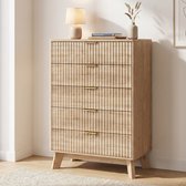 Ladekast - 73x40x108 cm - Opbergkast met 5 Lades - Anti-kantel - Hout - Geribbeld Design - Houtkleur