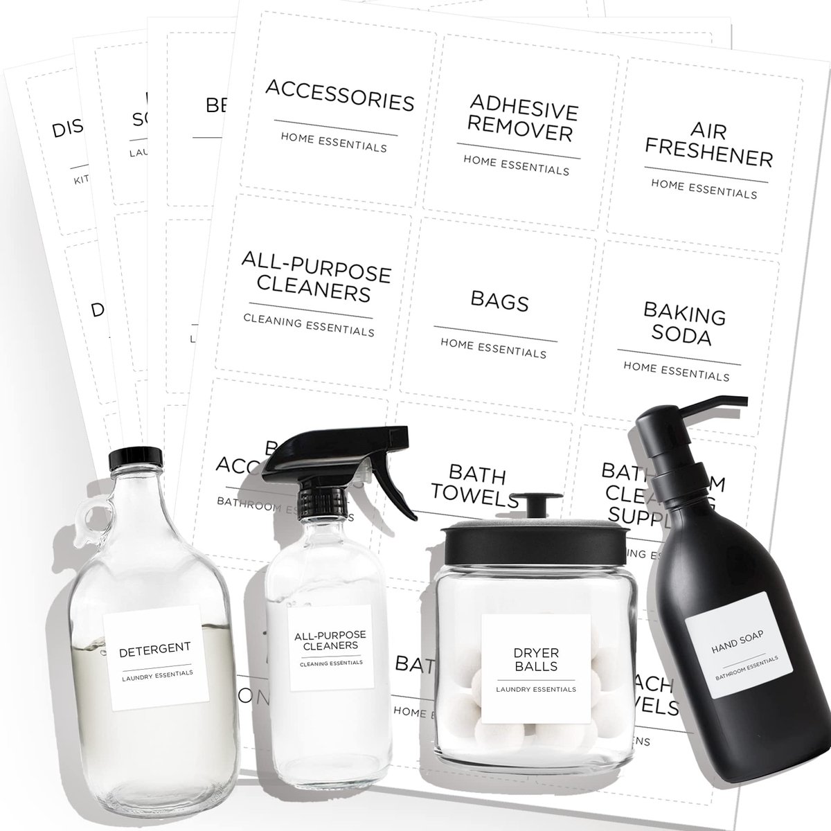 Dailygoods- Wasruimte-Etiketten 144 Stuks - Waterbestendig - Zelfklevend - Voorbedrukt - Minimalistisch - Eenvoudig Verwijderbaar